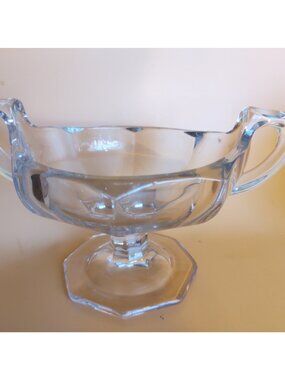 Chippendale Davidson Art Deco handled footed glass compote bowl 9" x 5 1/2" x 6"